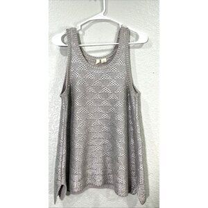 Moth Tank Top Womens M Silver Anthropologie Sana Open Sweater Knit Metallic Foil
